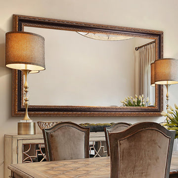 Large Decorative Mirror , 53.5" X 30", Vintage Ornate Carvings Wood Frame, Big Vanity Rectangular Mirror , Fireplace