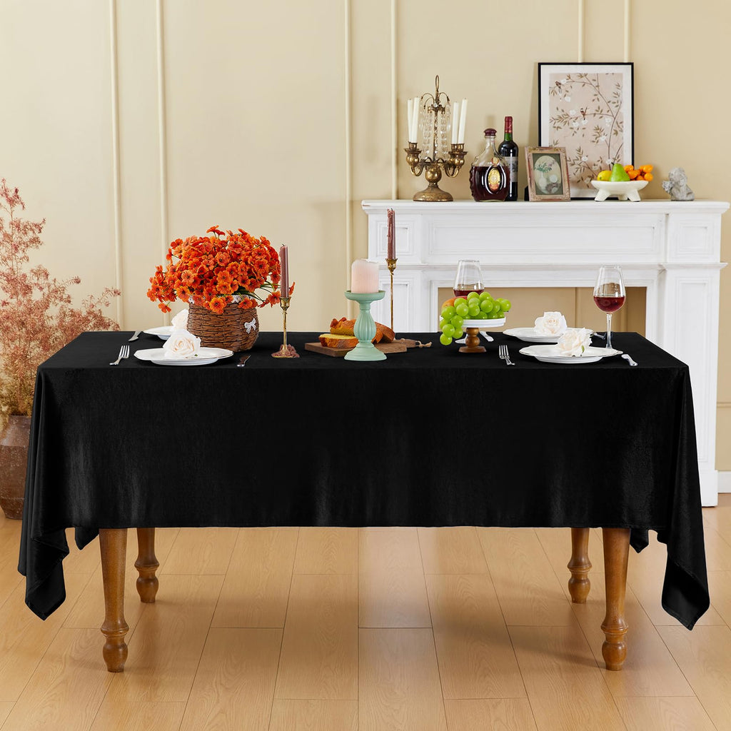 Black Velvet Tablecloth, 60 x 102 Inch Rectangle Table Cover