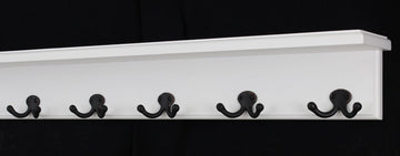 White Shelf Coat Rack with Aged Bronze Double Style Hooks (26" with 5 Hooks)