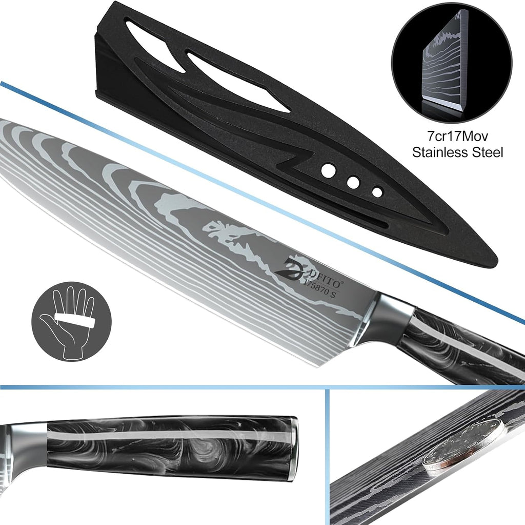 Chef Knife Sets with Roll Bag, 9 Pieces Professional Knife Set | High Carbon Stainless Steel Kitchen Knife Set with