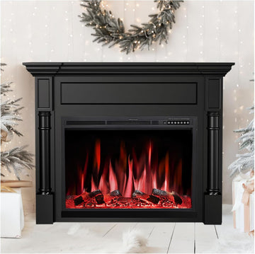 55" Freestanding Electric Fireplace, Fireplace TV Stand Wooden Mantel with Remote Control, 4 Flame Colors & 12 Ember