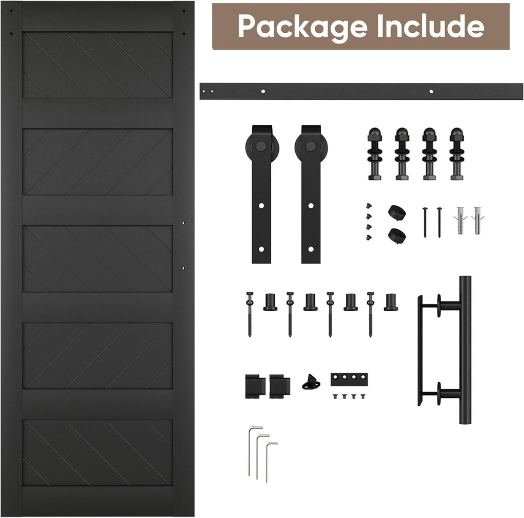 30" x 80" Barn Doors, Slding Barn Door Kit Wave Shape Door Panel with Hardware Kit Include, MDF Boar