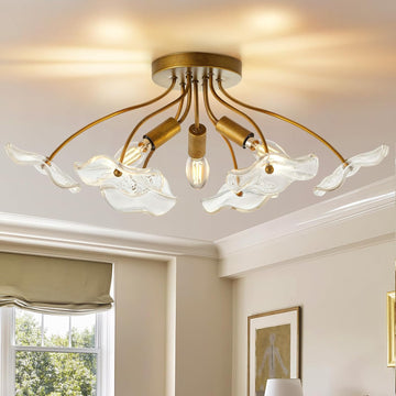 Semi Flush Mount Ceiling Light, Modern Gold Ceiling Light Fixture, Vintage Brass Lighting Entryway Hallway Bathroom