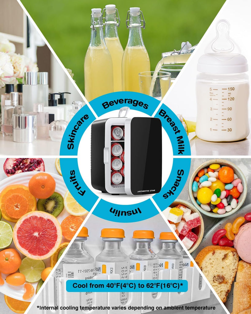 Compact Mini Fridge, 10L Portable Small Refrigerator, 2.6 Gal Mini Fridge with AC/DC Adapters, Small Cosmetics Cooler