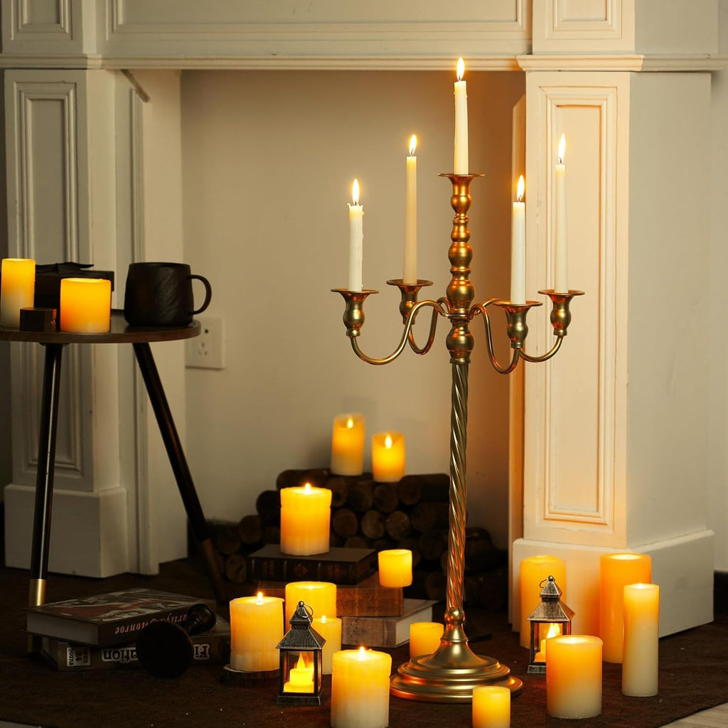 Gold 5 Arm Floor Candelabra - 28" Metal Spiral Candle Holder, Antique Candle Opera Centerpiece Stand for Events