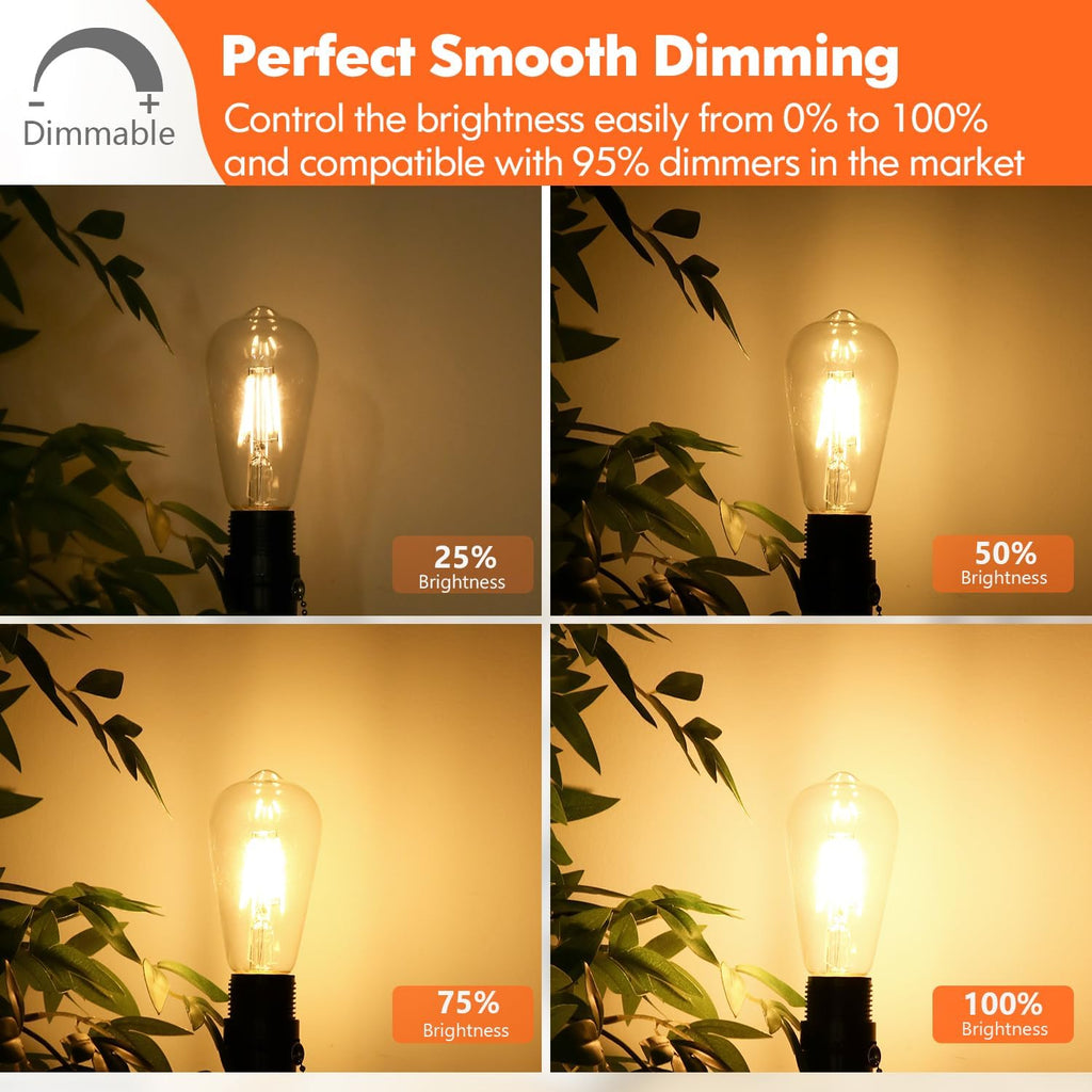 Dimmable Vintage LED Edison Bulbs, 4W 40W Equivalent LED Bulbs, ST58 Antique LED Filament Bulbs, 2700K Warm White LED