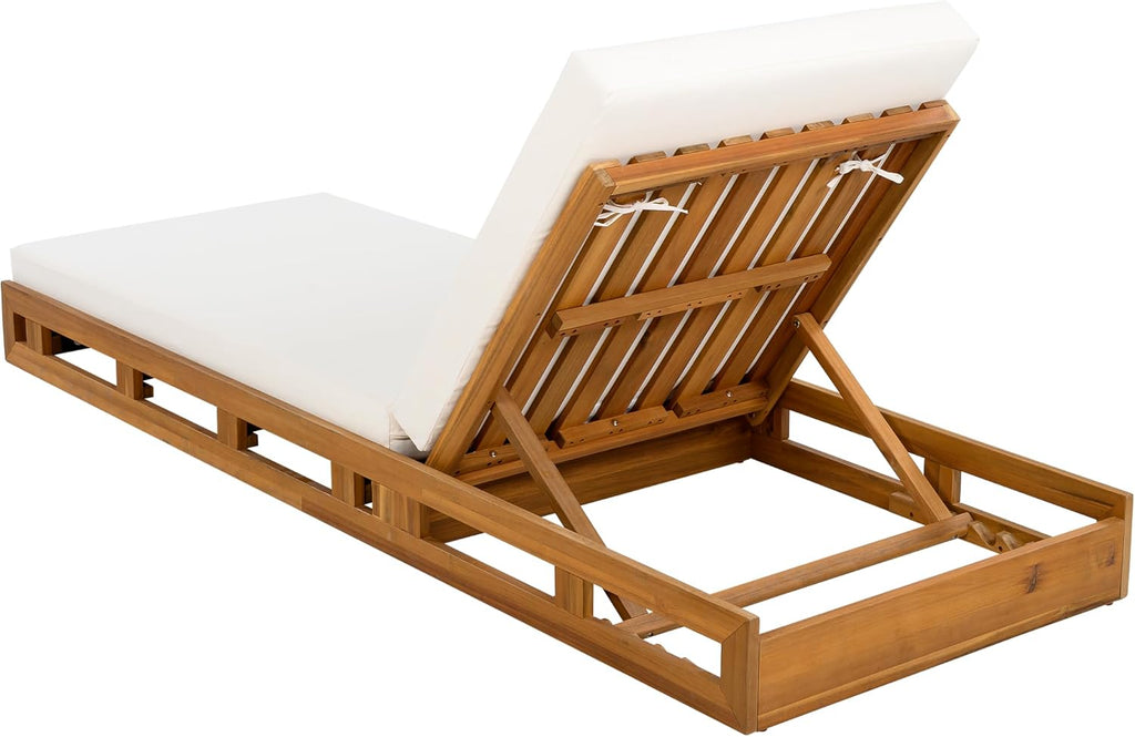Acacia Wood Chaise Lounge Chair Outdoor Set of 2, Adjustable Backrest Sun Lounger Recliner, Patio Outdoor