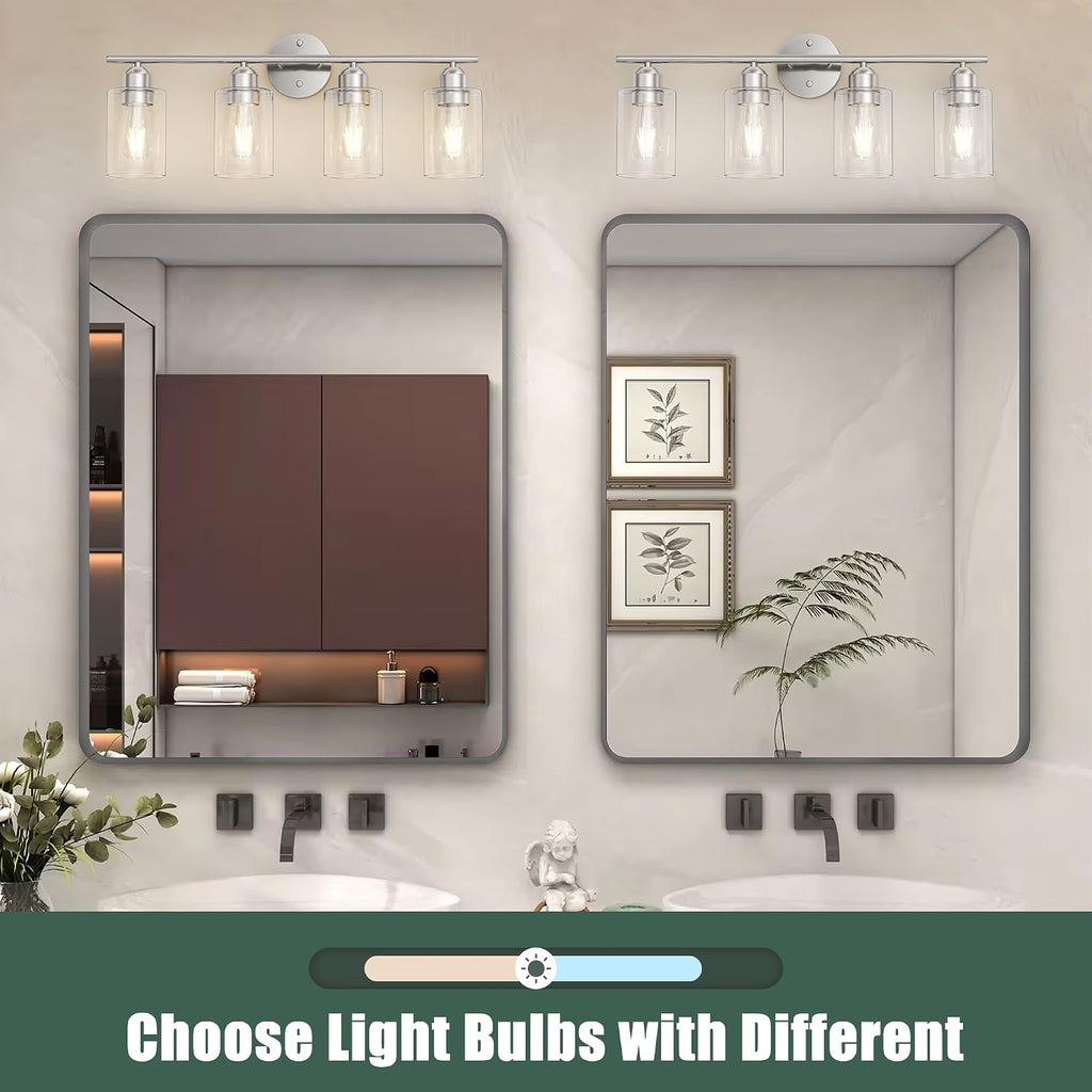 Bathroom Vanity Light Fixtures Brushed Nickel,4 Lights Rustic Farmhouse Vanity Bar Lighting Over Mirror Modern