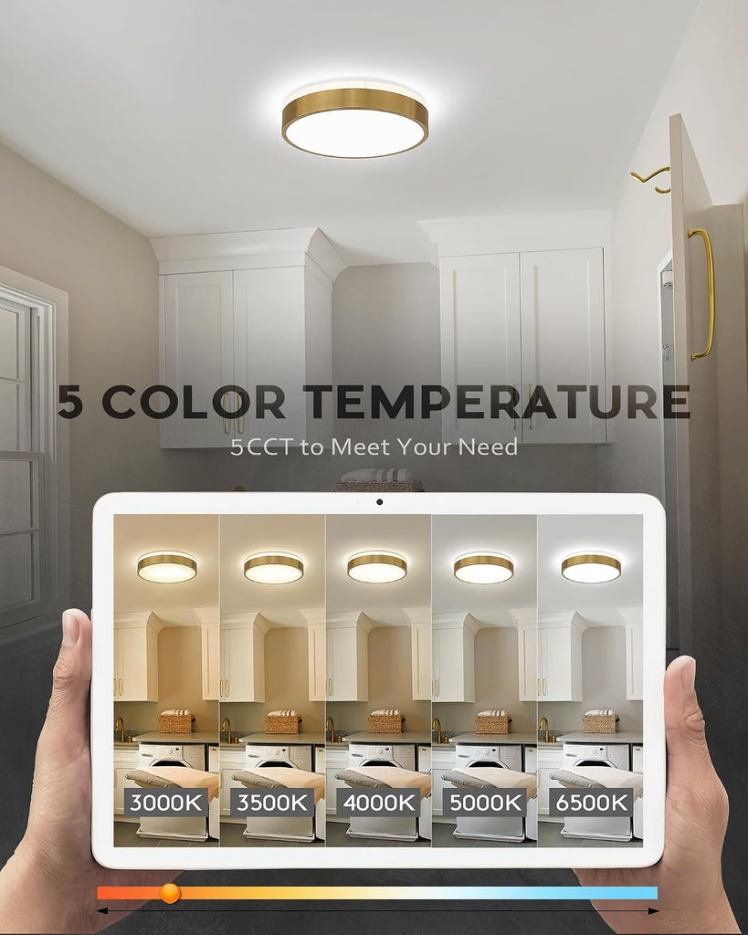 12" Modern Flush Mount Ceiling Light,Brush Gold,1 Pack | Close to Ceiling,5CCT 24W Dimmable LED,Bright Light