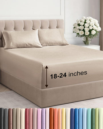 Extra Deep Twin Sheet Set - 4 Piece Breathable and Cooling Sheets - Wheat