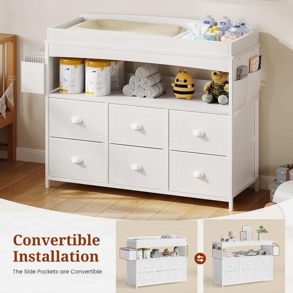 Changing Table with Storage, Changing Table Dresser, Diaper Changer Crib Sleeper Fabric Drawers, Storage Dividers