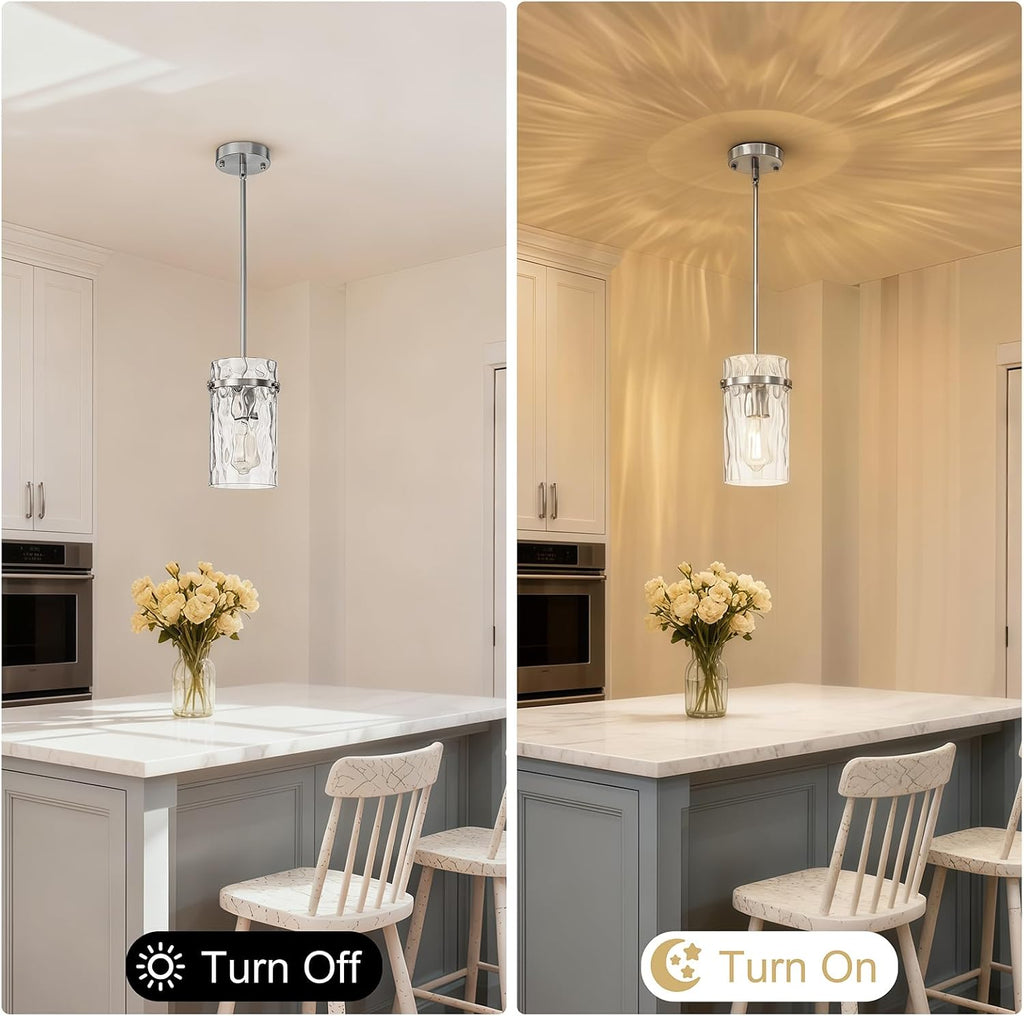 5.5" Brush Nickel Hammered Glass Pendant Lights for Kitchen, Brushed Nickel Pendant Lights Kitchen Island, Modern