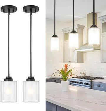 Modern Pendant Light, Matte Black Pendant Lights Kitchen Island,Farmhouse Pendant Lighting for Dining Room Bedroom