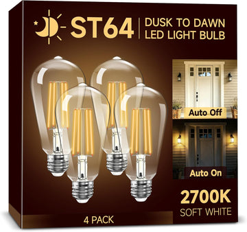 Dusk to Dawn ST64 Edison Light Bulbs Outdoor, 60W Equivalent 4 Pack
