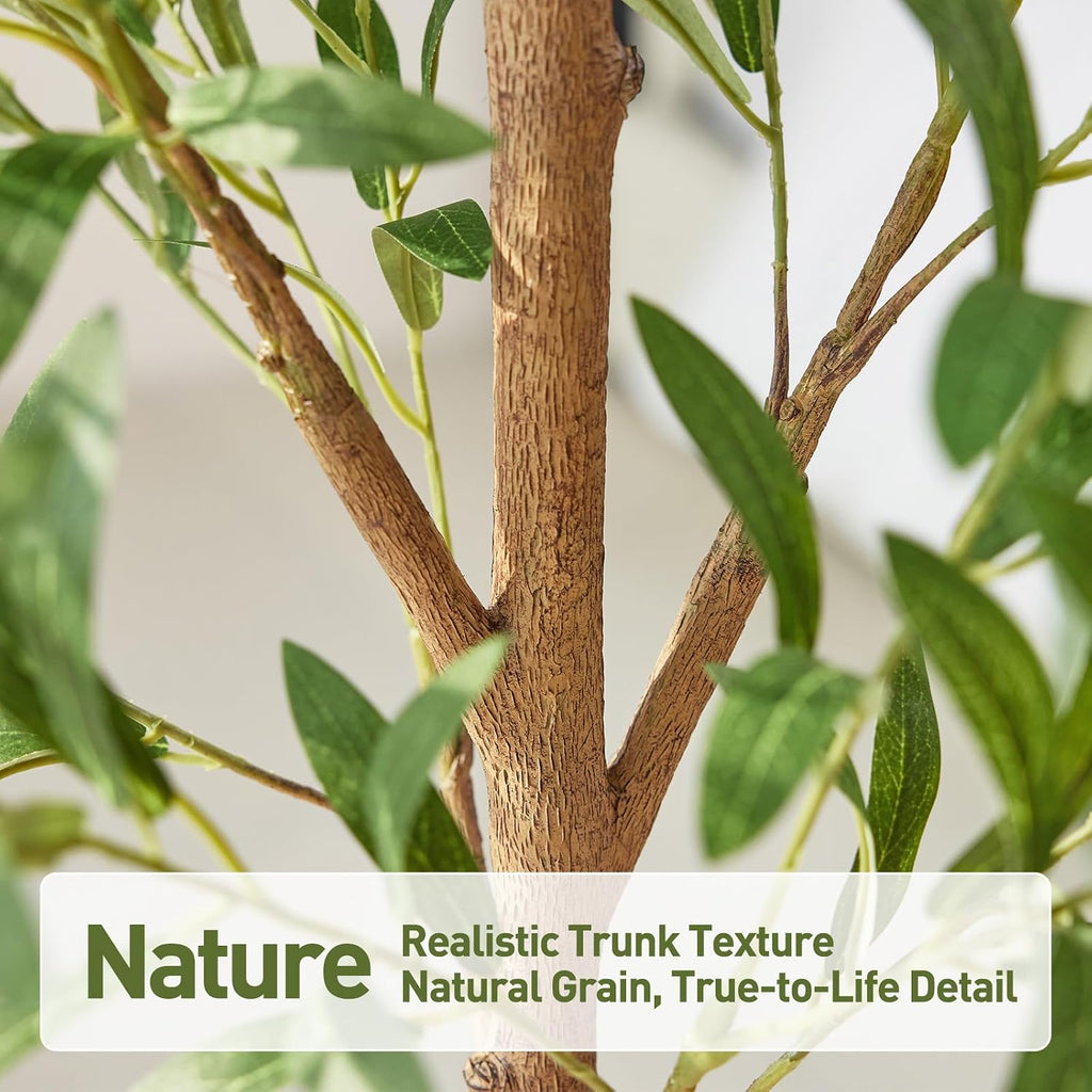 6FT Artificial Olive Tree Indoor - Real Wood Trunk Tall Faux Olive Tree, Large Fake Potted Plant Decor Living Room&
