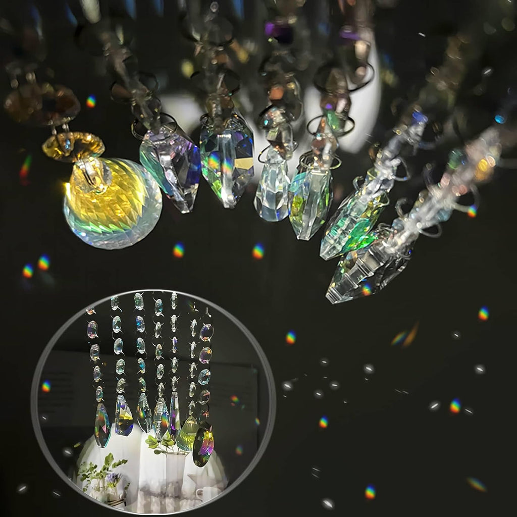 Sun Catchers with Crystals, 7 Pcs Hanging Crystals Suncatchers for Windows