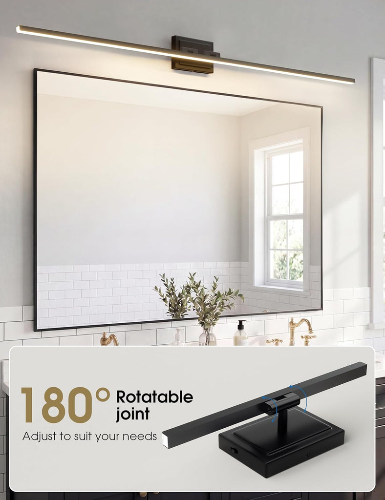 Modern Bathroom Vanity Light 55 inch, Rotatable, 36W Dimmable 5CCT Led Bathroom Light Fixture Over Mirror, Black Bar