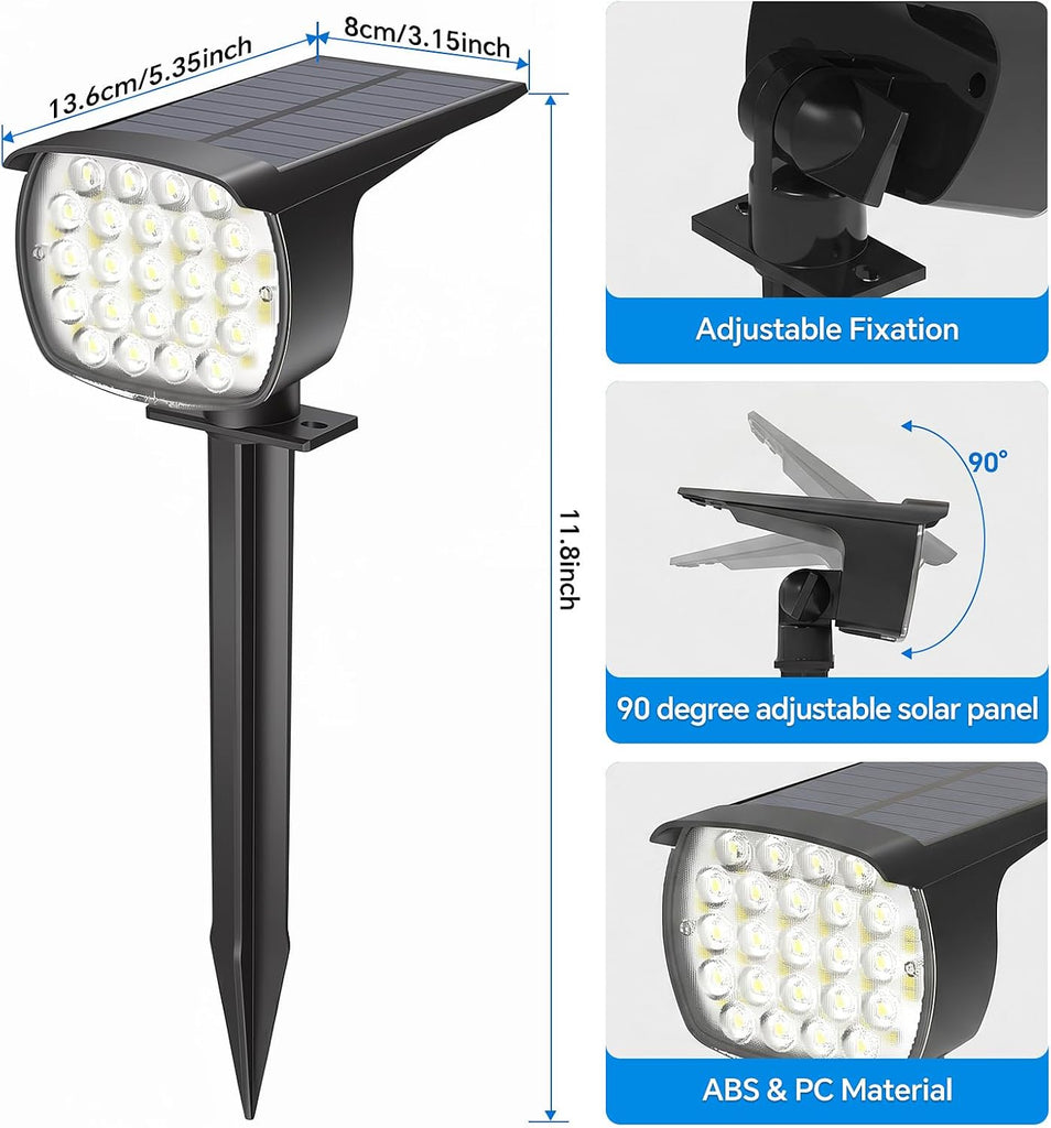Solar Spot Lights Outdoor, 3 Modes 2-in-1 IP65 Waterproof 4 Pack Spotlights | 58 LED Auto On/Off 120° Adjustable