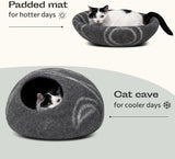Cat Cave - Premium Felt Cat Bed for Indoor Cats, Handmade Merino Wool (Dark Grey, Medium)