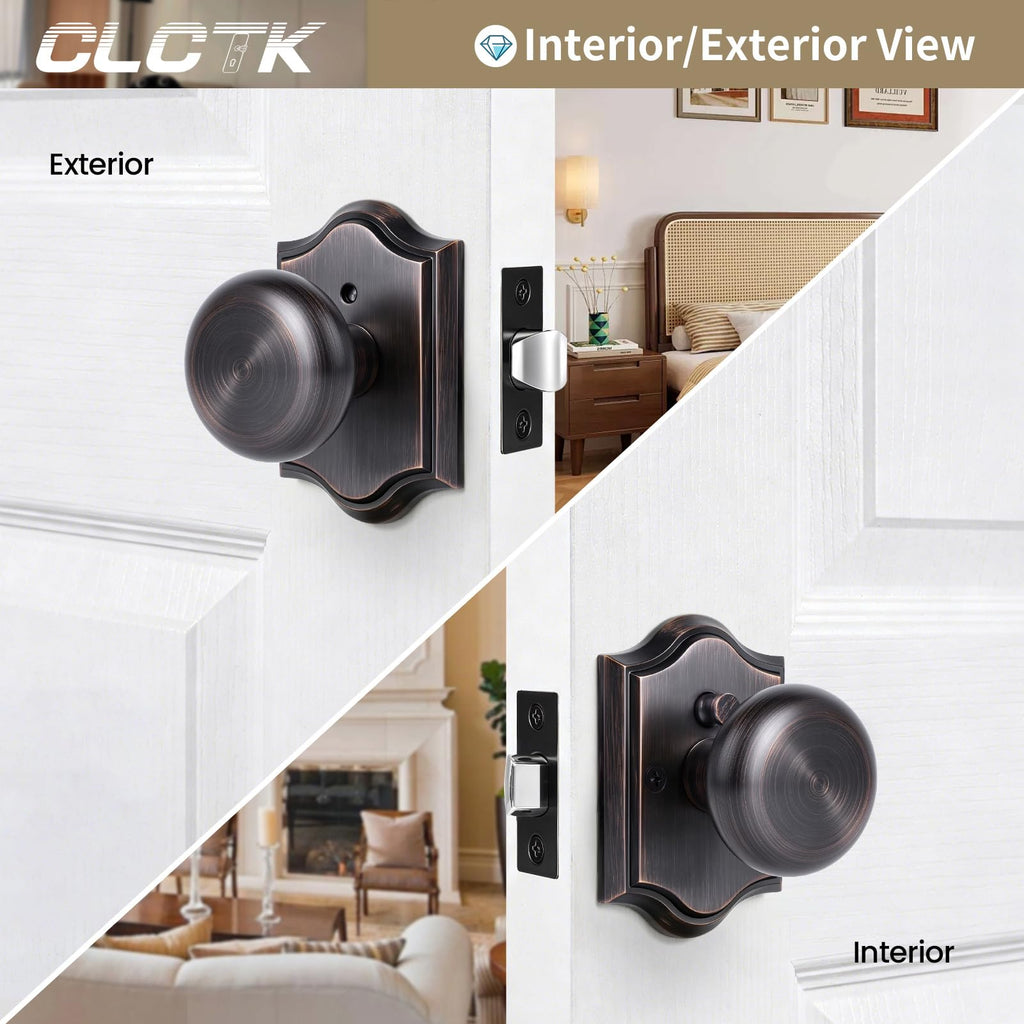 Oil Rubbed Bronze Door Knobs Interior with Lock, Bronze Privacy Round Door Knobs Door Handles Bathroom, Zinc Alloy, 1