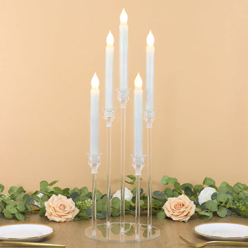 Acrylic Candelabra, 5 Arm Taper Candle Holders, Candle Centerpieces for Tables, Clear Candlestick Holder,Acrylic