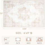 6x9 Washable Vintage Medallion Area Rug, Low Pile Non-Slip Carpet for Living Room Bedroom Beige