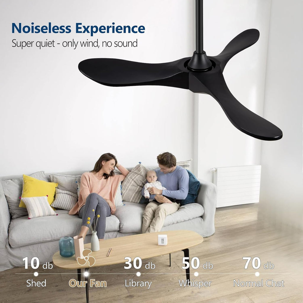 Inspired Maverick Style 36 Inch Solid Wood Black Ceiling Fan with Remote,Ceiling Fan no Light,6 Speeds,Noiseless,Reversible DC Motor,Modern Ceiling Fans without Lights for Bedroom Farmhouse Kids Room