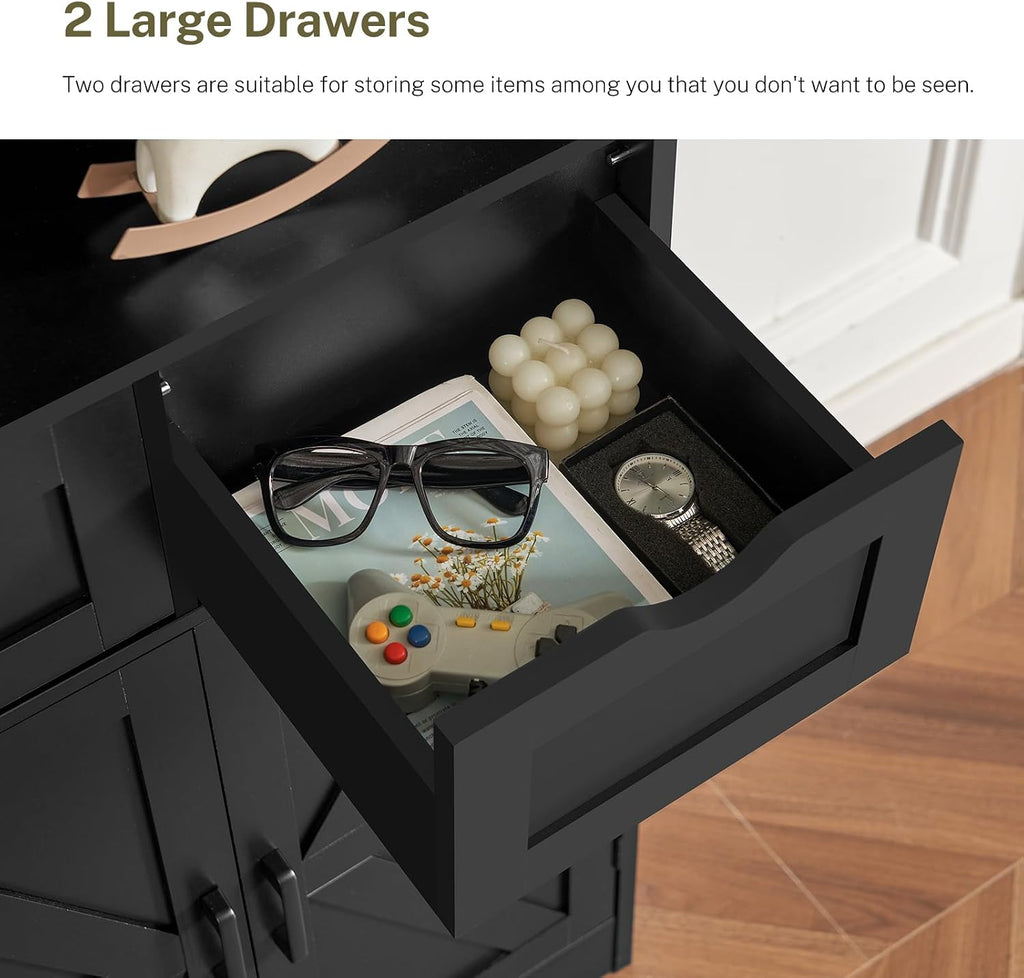 Storage Cabinet with Doors & 2 Drawers, Kitchen Cabinet with Adjustable Shelf, Pantry Cabinets, Bathroom Cabinets