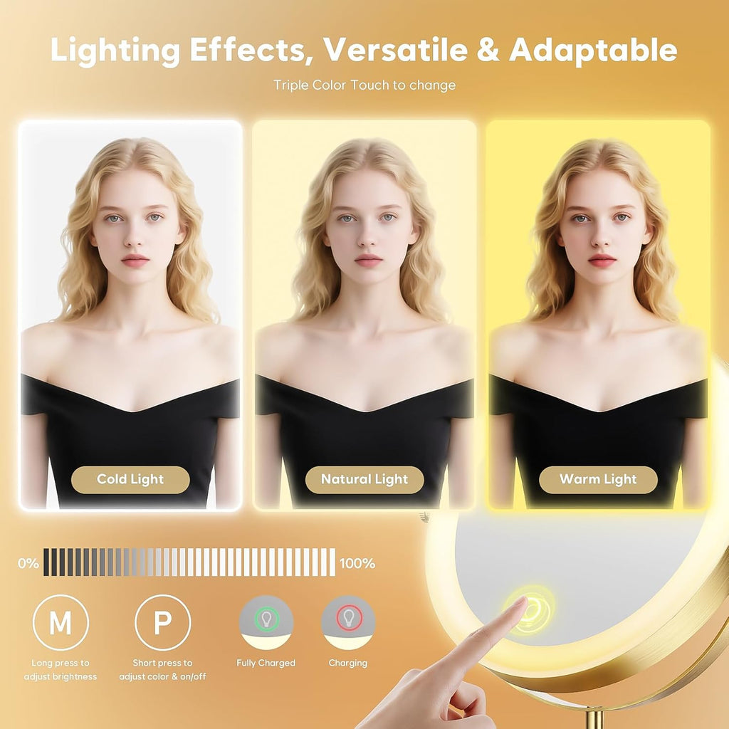 30X Magnifying Makeup Mirror with Lights, Height Adjustable Double Sided Vanity Mirror, 360° Rotation Cosmetic Mirror