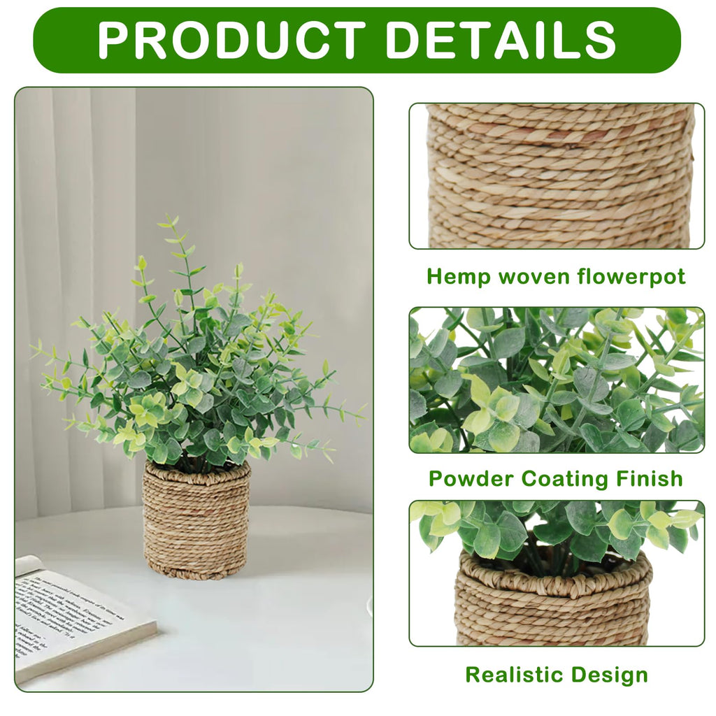3 Pack Small Artificial Potted Plants in Handwoven Seagrass Baskets, Realistic Fake Plants Faux Greenery with