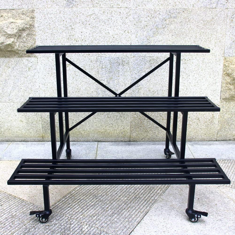 3 Tier Sturdy Metal Plant Stand with Wheels, L35.43 x W26 x H26 inch, Heavy Duty Plant Holder Indoor and Outdoor, 660