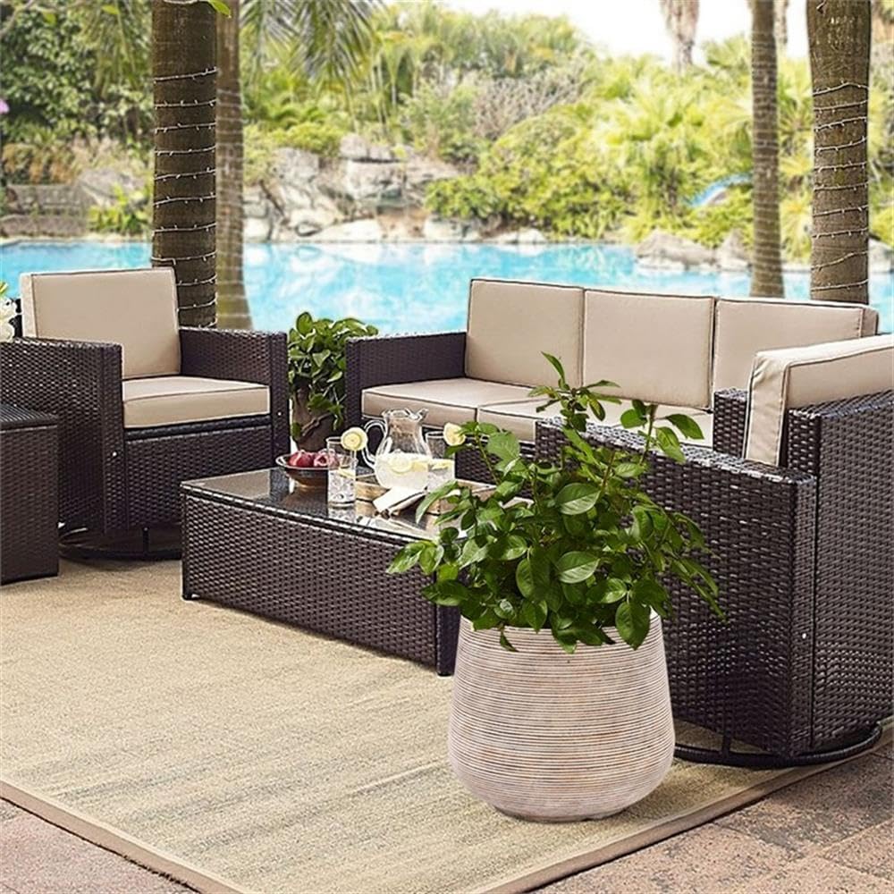 17" Round Planters for Indoor Plants, Distressed Large Plant Pot | Planter with Drainage Hole and Rubber