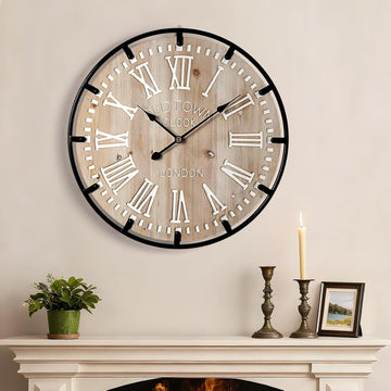 Farmhouse 24 Inch Extra Large Decorative Wall Clock with Metal Circle