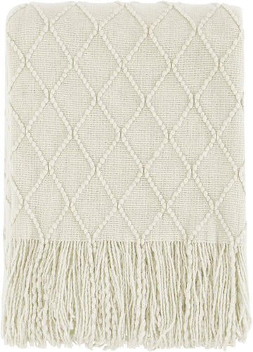 Beige Throw Blanket 50x60 Inches Throw Textured Solid Soft Sofa Couch Decorative Knit Blanket