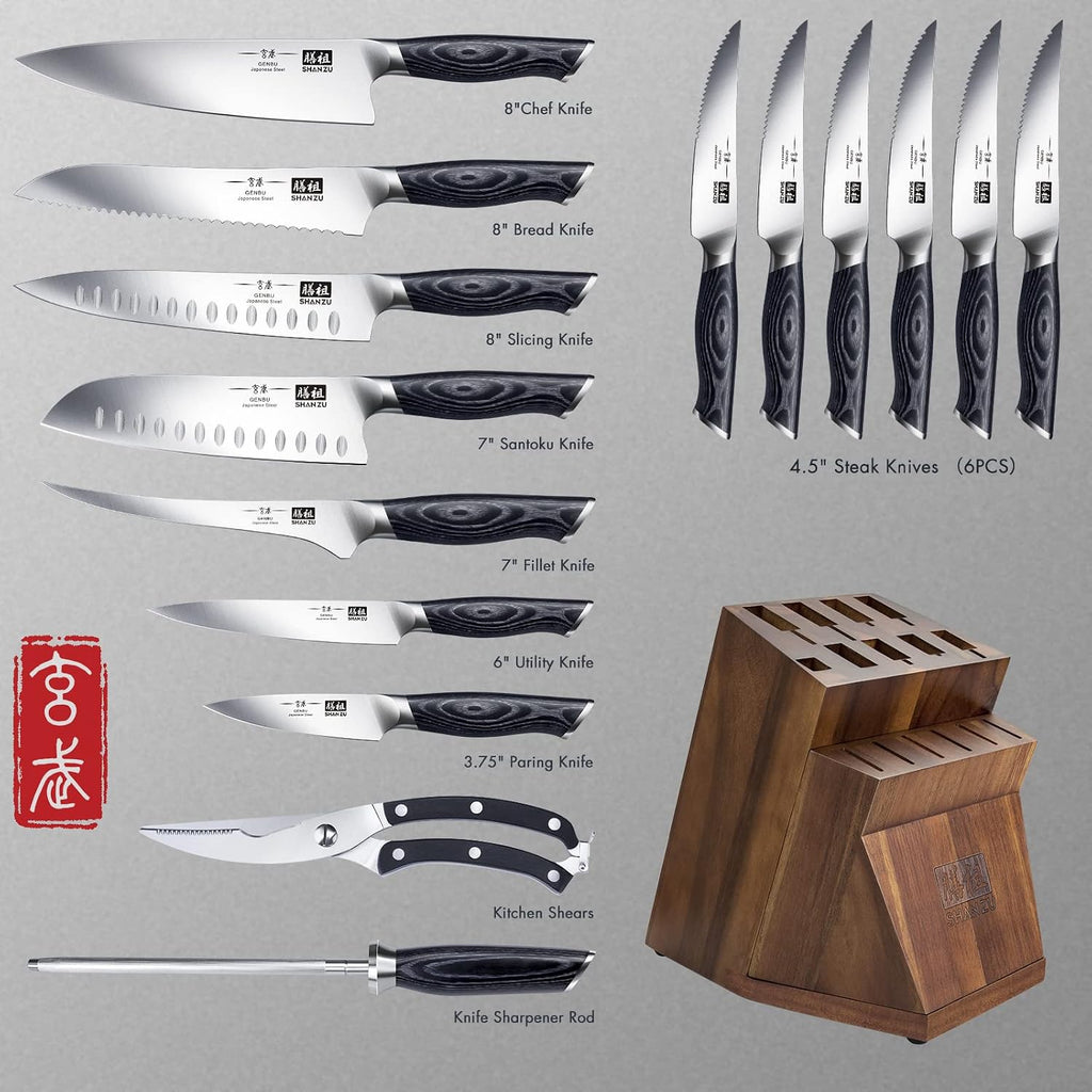 Knife Sets with Block, Knife Block Set, Japanese Super Steel Kitchen Knife Sets with Removable Block & K133 Ergonomic