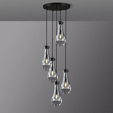 Raindrop Pendant Lights Kitchen Island Teardrop Black Hanging Light Fixtures Clear Solid Glass Pendant Light Modern Chandeliers for Dining Room Porch Corridor Living Room (5-Light)