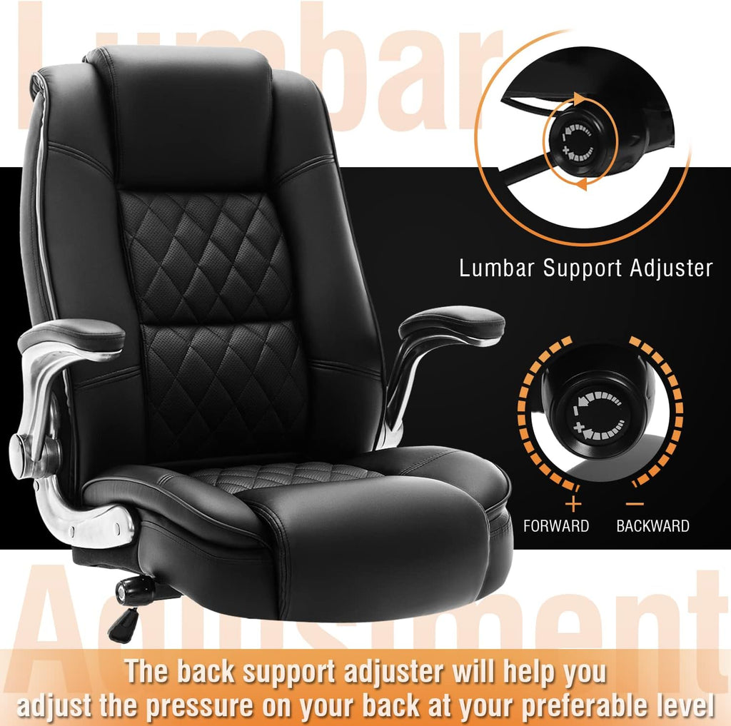 High Back - Flip Arms Adjustable Built-in Lumbar Support, Executive Computer Desk Chair Work Chairs, Thick Padded