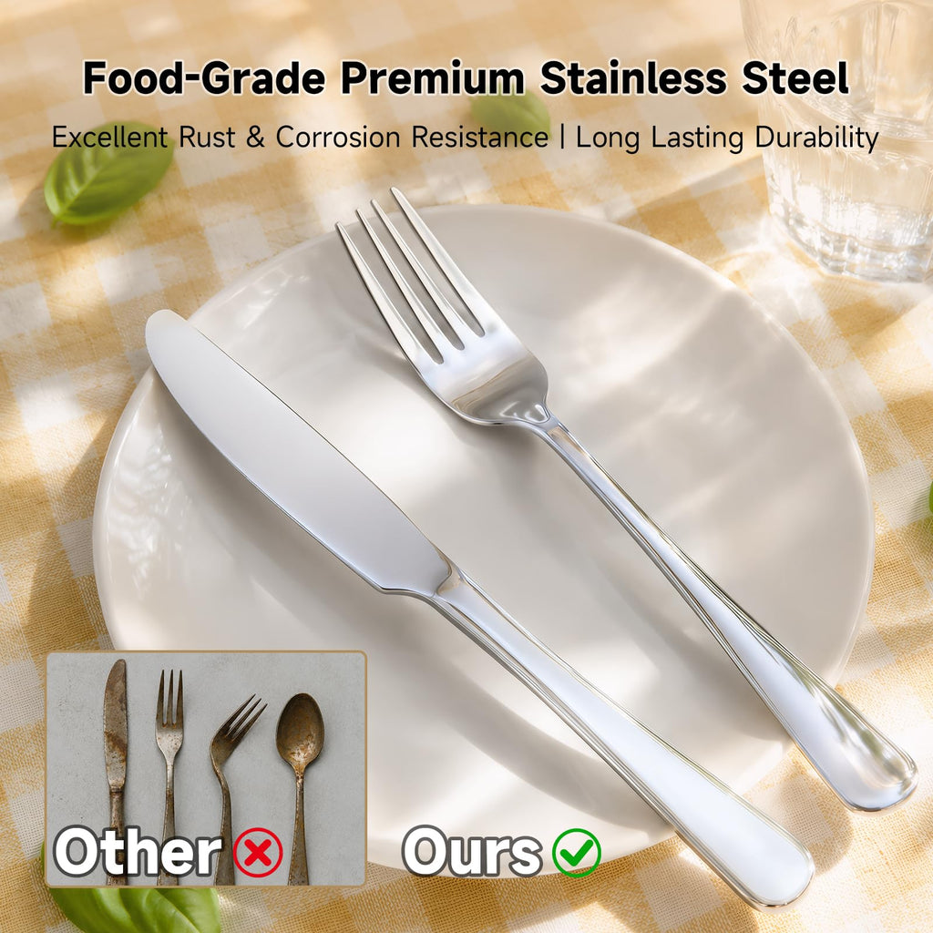 40 Piece Silverware Set for 8, Modern Stainless Steel Flatware Set
