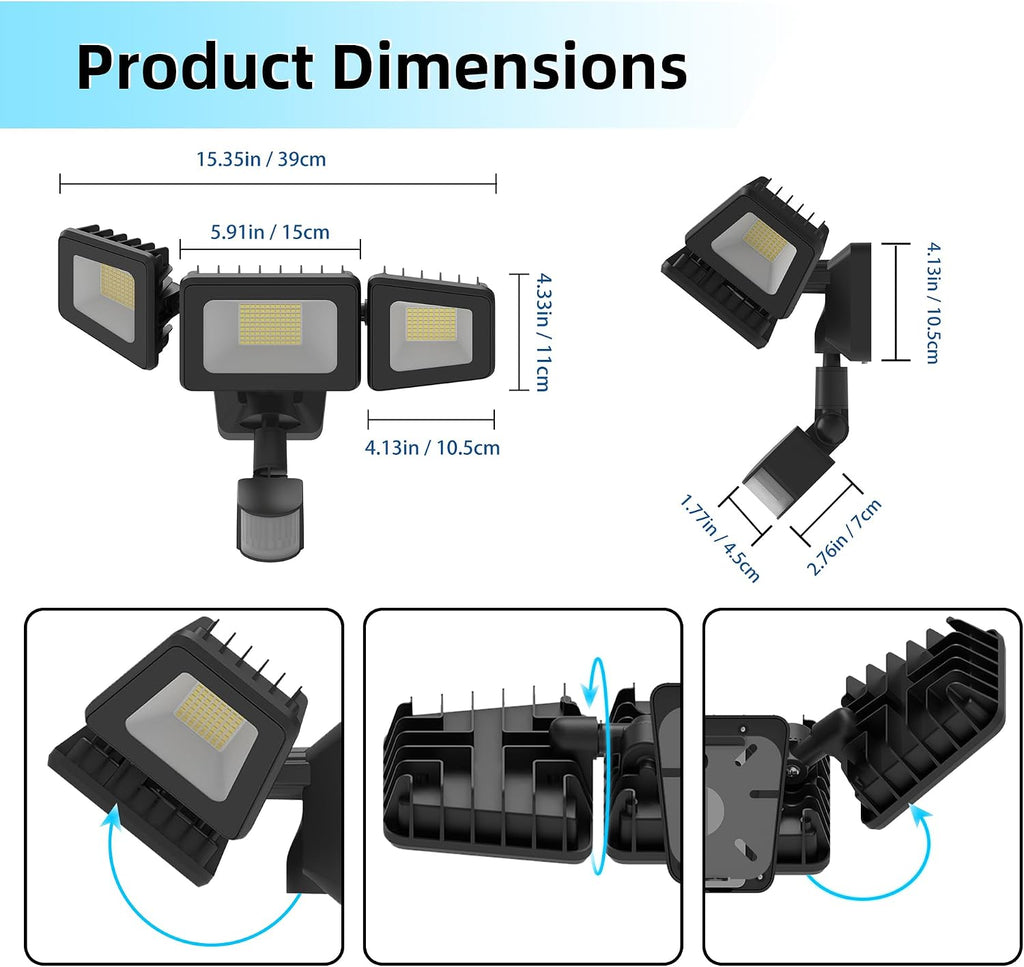 120W LED Flood Lights Outdoor with Motion Sensor, 12000LM 4500K Daylight, IP66 Waterproof Dusk to Dawn Outdoor