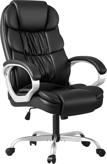 High Back Computer Desk Chair, PU Leather Adjustable Height Modern Executive Swivel Task Chair with Padded Armrests