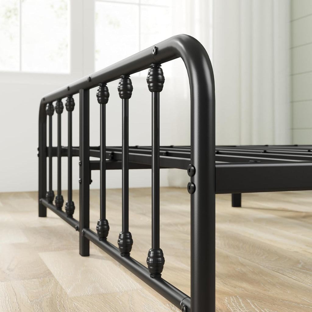 Leonardo Metal Platform Bed Frame, Victorian Spindle Style Headboard and Footboard, Heavy Duty Bed Base