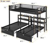 Heavy Duty Triple Bunk Bed with Storage Drawers, Shelves, Triple Bed with Charging Station