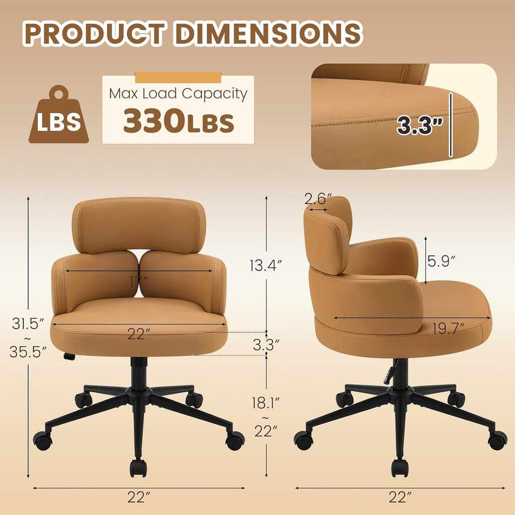 Leather Home with Unique Curved Back, Wide Seat Computer Desk Chair with Wheels,Swivel Tilt & Height Adjustable,Matel