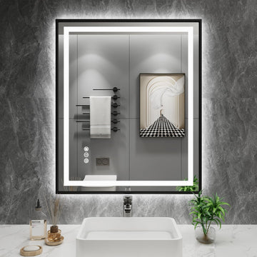 LED Bathroom Mirror, 24"X30" Front Lit and Backlit with Black Frame