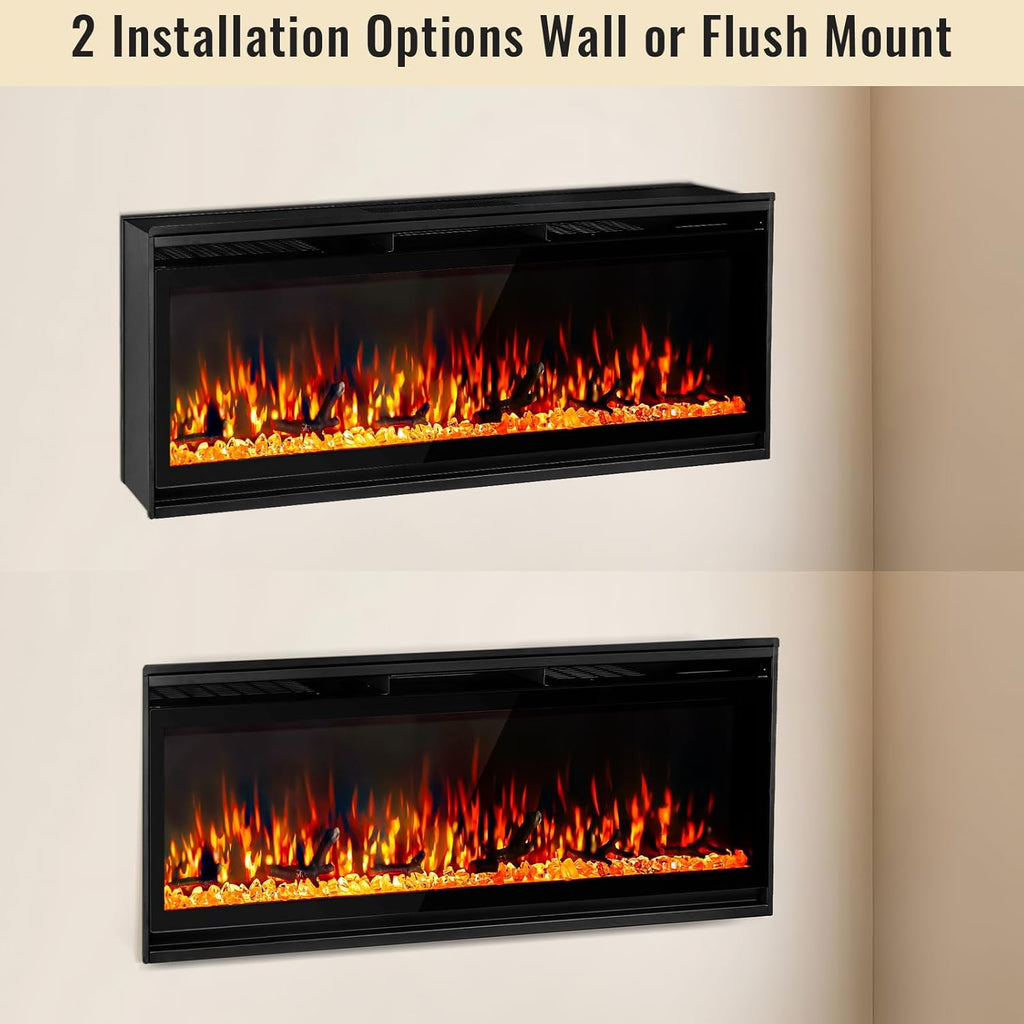 Electric Fireplace Inserts, Ultra Thin Wall Mounted Fireplace with Remote Control, Multicolor Realistic Flame