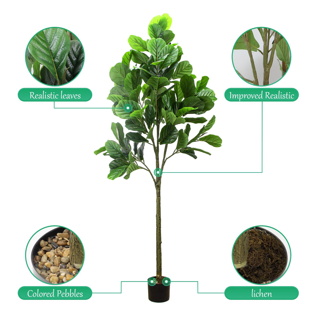6.2FT Artificial Fiddle Leaf Fig Tree, Artificial Plants Decor Indoor, Lifelike Evergreen Fake Artificial Ficus Tree