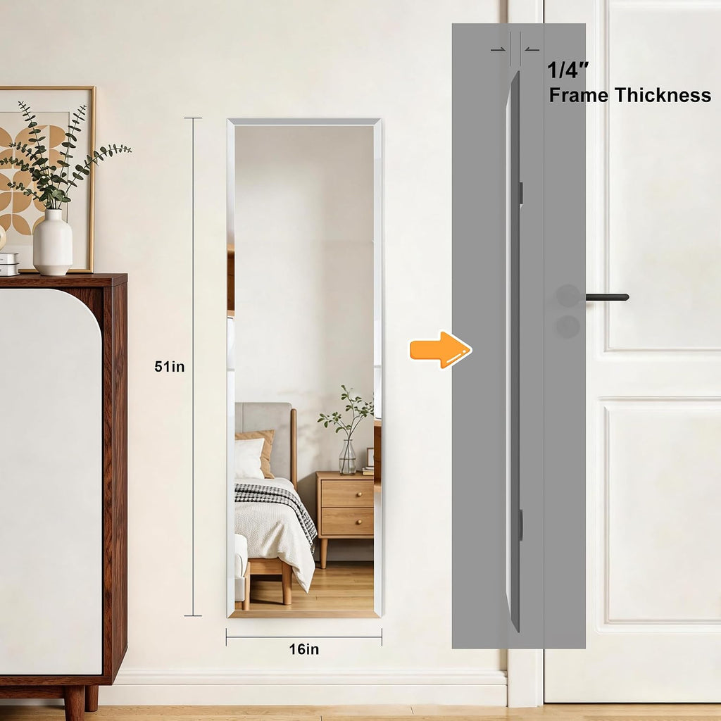 Frameless Mirror Full Length 51"x16", Wall Mount Mirror Full Length Beveled Edge Rectangle Mirrors Large