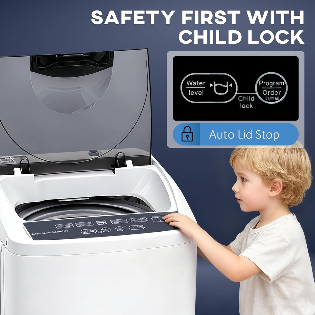 Portable Washing Machine, 1.3 Cu. Ft. Compact Washer with 8 Programs, 6 Water Levels, LED Display, Child Lock, Drain