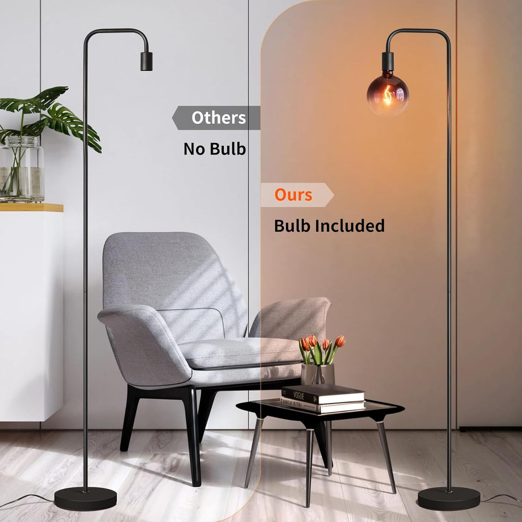 Floor Lamp - Minimalist Industrial Standing Lamp with Modern LED Bulb, Globe Black Clear Glass 6"
