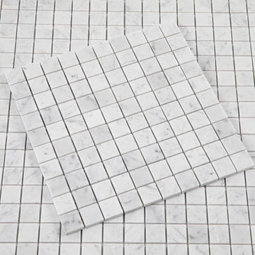 Carrara White Marble Stone 1 Inch Square Italian Bianco Carrera Marble Mosaic Tile Wall Bathroom Shower Floor (5